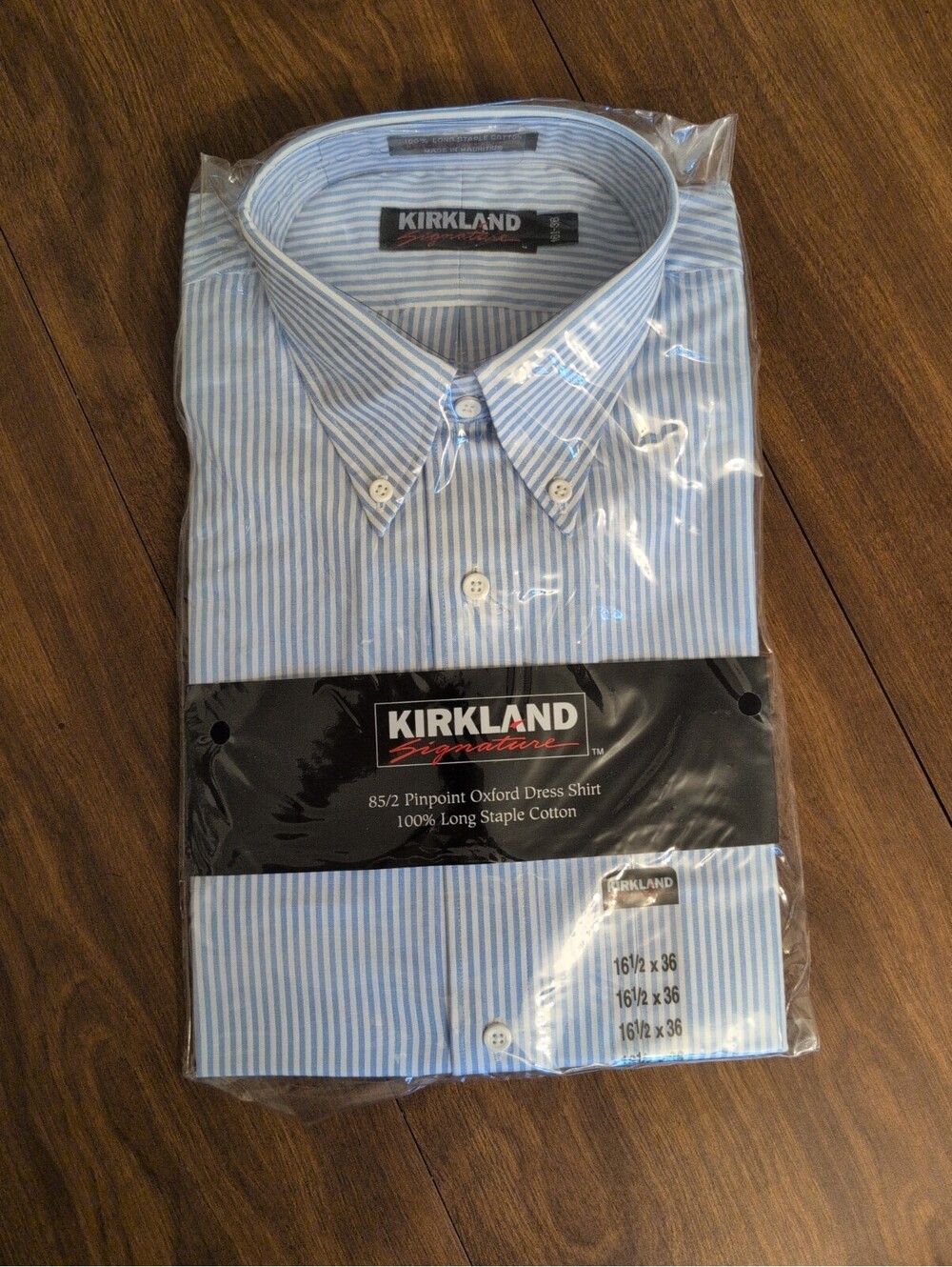 Kirkland Signature Mens Pinpoint Oxford Dress Shirt Blue White Cotton 16.5×36